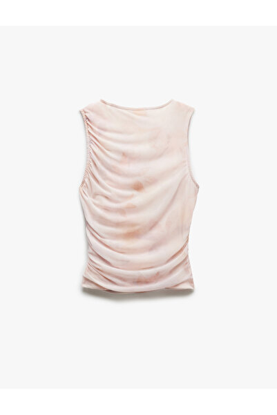 Koton Tie Dye Print Draped Crew Neck Sleeveless Tulle Blouse