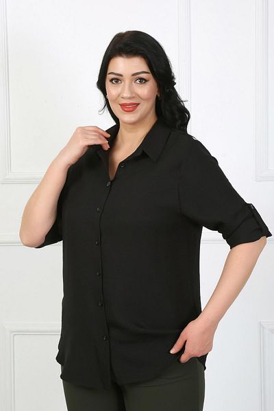 By Alba Collection Дамска черна мека ленена риза с голям размер