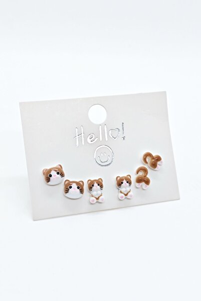 BuSefa Accessory Kedi Figürlü 6’lı Sevimli Küpe Seti