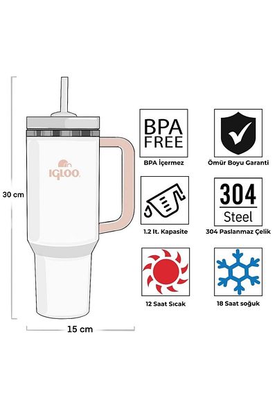 IGLOO Stadler Thermo Mug 1.2 Liter Flask with Straw White-Pink