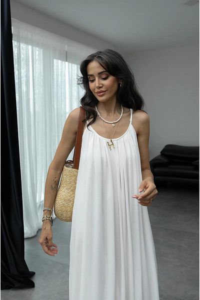 My Blog Rochie cu croiala confortabila cu bretele albe - 3173