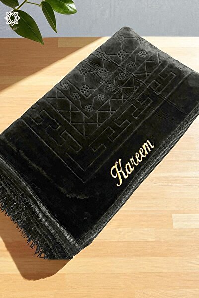 Safa Gift Kişiye Özel İsimli Lüx Kalın Kadife Peluş Kaymaz Taban Seccade, Çey...