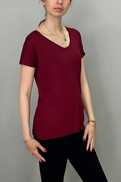 Tam Moda Γυναικείο μπλουζάκι με μανίκια σε μπορντό χρώμα και γιακά