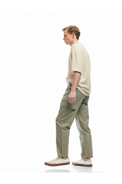 Koton Linen Cotton Blend Cargo Summer Trousers with Lace-Up Waist and Pocket Detail