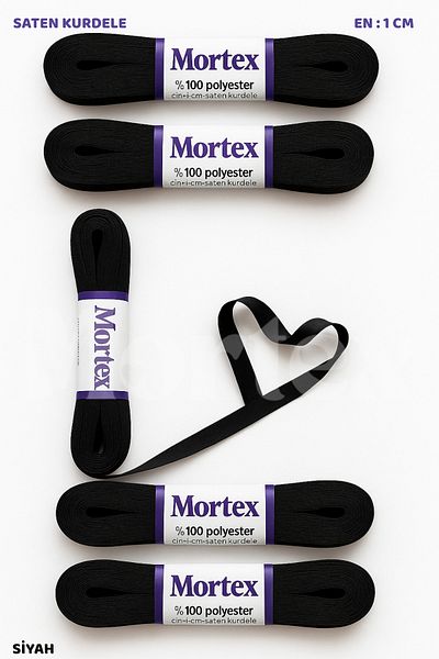 Mortex Μαύρη Σατέν Κορδέλα 1cm 10mt - Κορδέλα για Συσκευασία, Γάμος, Αρραβώνας, Προίκα, Δώρο, Στολισμός