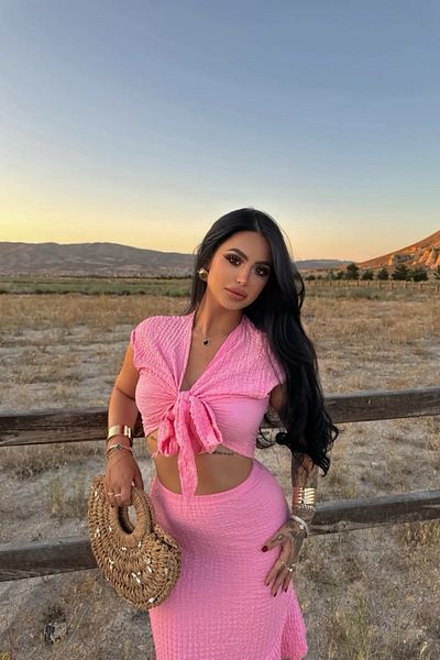 MOZENA Front Tie Crop Asymmetrical Slit Skirt Double Set