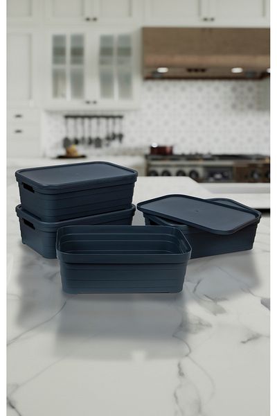 Nesto Home مجموعة من 4 صناديق ملونة متعددة الأغراض مع أغطية منظم مكتب 4 × 8.2 لتر