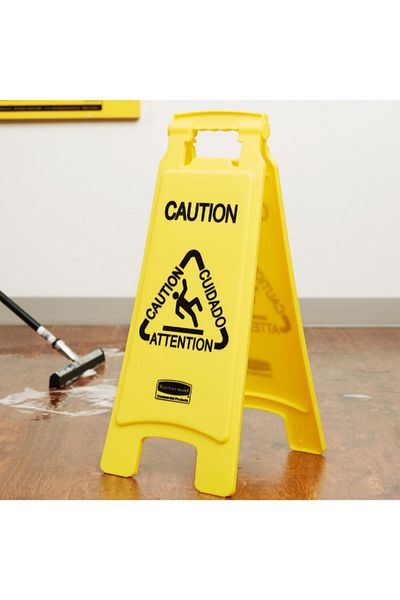 RUBBERMAID 2-Sided Multilingual Caution Wet Floor Sign