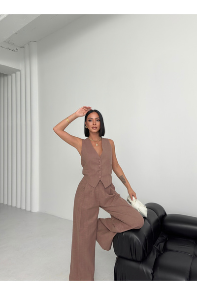 OUZ Fashion Women's Linen Cross-Back Pocket Pants Double Set