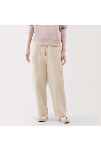 Muji Kapok Blend Wide Tapered Pants Natural
