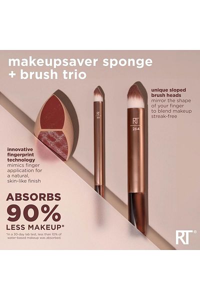 Real Techniques Makeupsaver Sponge + Brush Trio, Makeup Blending Sponge & Brushes For Liquid & Cream