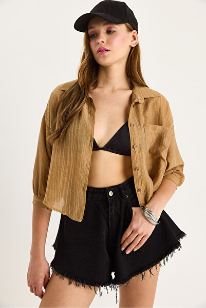 Bianco Lucci Дамска риза с половин ръкав, един джоб и детайли, 2108 60283328