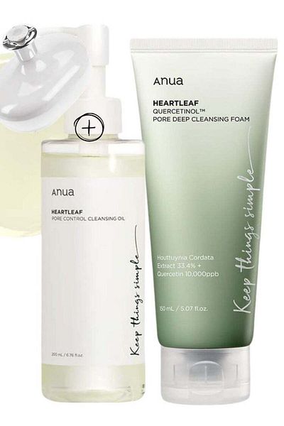 ANUA Heartleaf Deep Cleansing Duo - Pore Control Cleansing Oil and Quercetinol Deep Cleansing Foam f