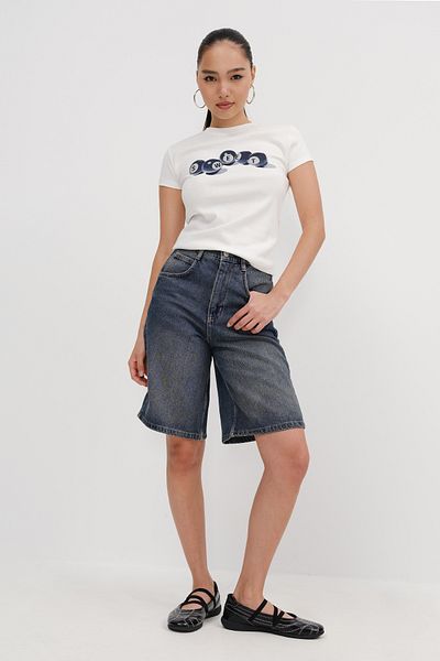 Addax Pantaloni scurți din denim Bermuda cu detaliu curea Ş476-PNİ
