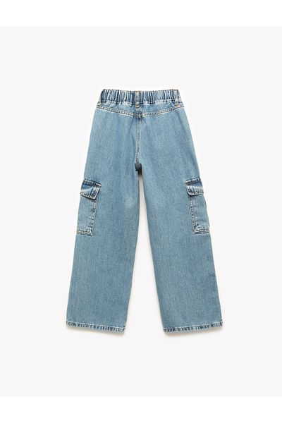 Koton Pantaloni cargo din denim cu picioare largi, cu buzunar din bumbac