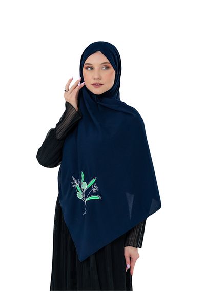 Zaytoon Polyster Navy Blue Color Shawl Palestine Olive Branch Colorful Embroidered S100040