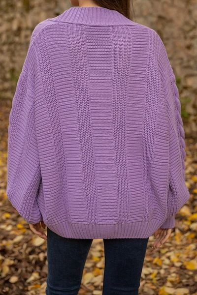 AQE FASHION Tricotaj casual pentru femei cu mâneci balon împletite Cardigan liliac