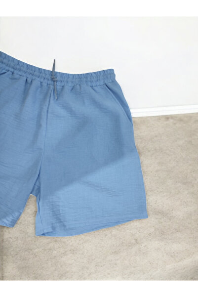 Barato Σορτς βερμούδα με ελαστική μέση από λινό με κορδόνια μεγάλου μεγέθους