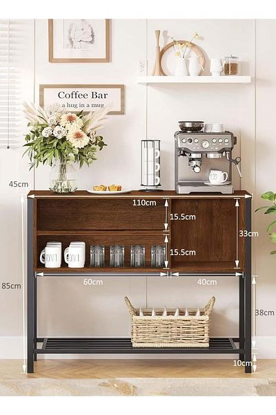 AGD Coffee Storage Side Cabinet with Open Shelves for Kitchen, Dining Room, Living Room, and Console