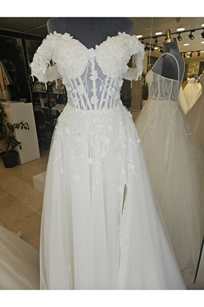 BY SD MY DREAM Yırtmaçlı çiçekli gelinlik