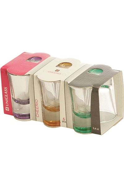 Uniglass Set 6 Shot Glasses Uniglass Color Base Cheerio, 34 ml