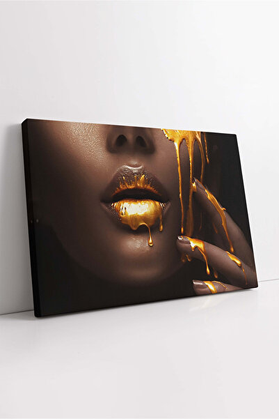 KOSS Dijital Tablou pe pânză cu buze aurii, tablou pe pânză cu femeie afro, t...