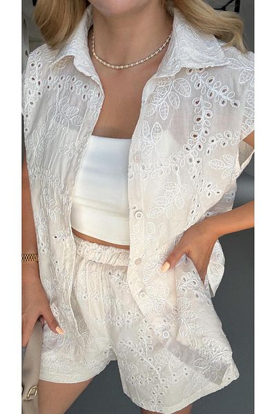 Sezgi Tekin Fisto Detail Shorts Vest Vanilla Suit