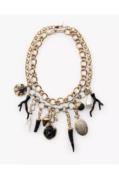 illys Gold Chain Zra Model Black Charm Double Necklace
