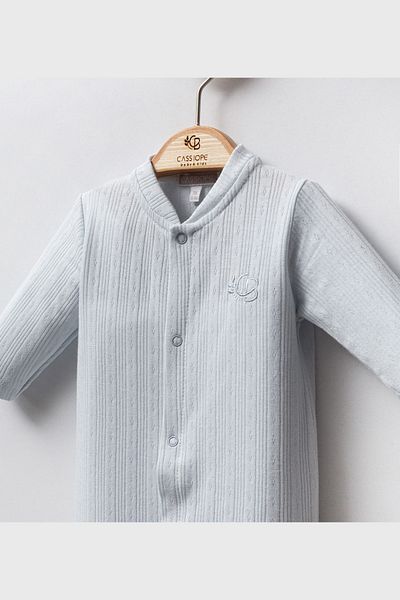 Cassiope Long Sleeve Baby Boy Jumpsuit with Booties and Snap Front