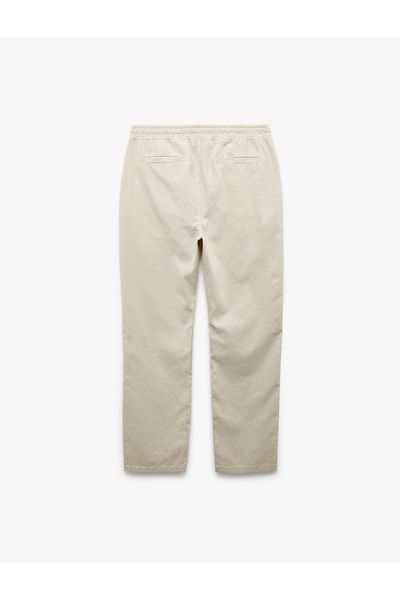 Koton Linen Cotton Blend Summer Trousers with Pocket Detail and Lace-Up Waist