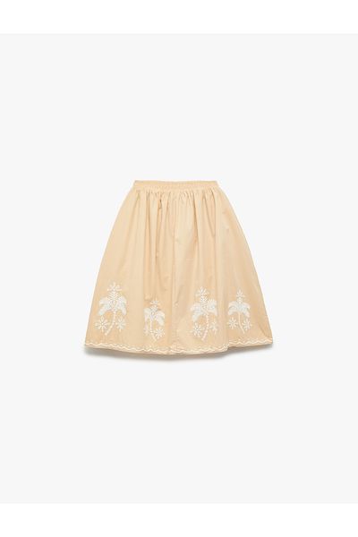 Koton Embroidery Detailed Pleated Skirt with Elastic Waist