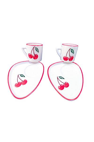 Ganita home Coffee Cup Presentation Plate Cherry 2 Person 4 Pieces