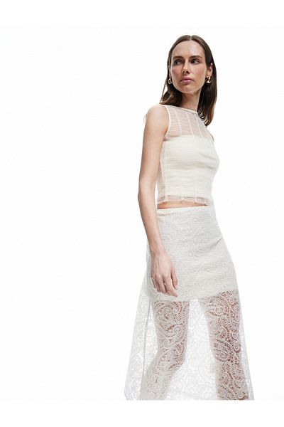 Koton X Melis Ağazat - Lacy Slim Fit Mini Lined Midi Length Tulle Skirt
