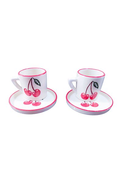 Ganita home Coffee Cup Cherry 100 ml Double Size 2 Person Round Plate