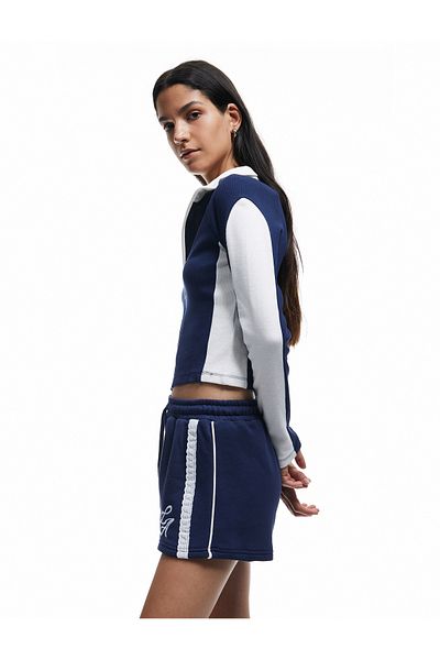 Koton Comfortable Fit High Waist Mini Shorts with Lace Detail and Stripe at the Waist