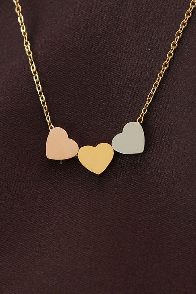 Clariss Steel 3-Color Minimal 3-Piece Heart Necklace