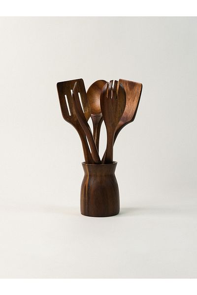 Minihol Carle Akasya 6 Piece Spoon Set with Stand