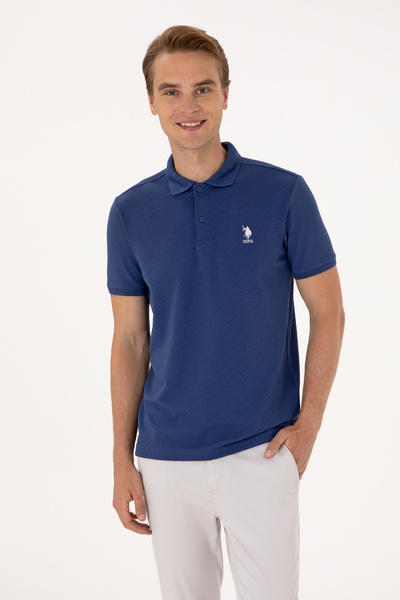 U.S. Polo Assn. تي شيرت رجالي ذو قصة عادية وياقة بولو باللون الأزرق الداكن 50...
