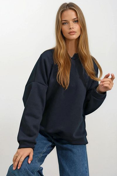 VAGGON Women's Navy Blue Hooded Oversize Thick Basen Size 3 Thread Raised Sweatshirt Vgn-531-025