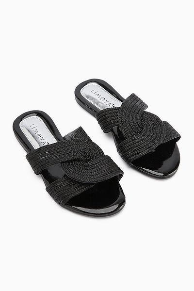Limoya Nihaal Black Cross Strap Flat Sole Women's Slippers