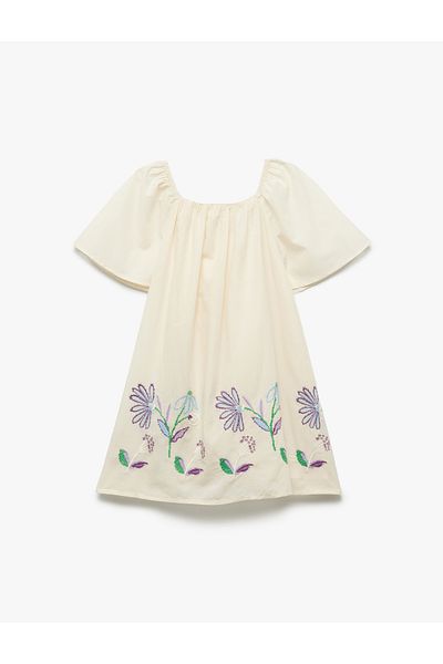 Koton Cotton Dress with Embroidered Floral Applique Detail