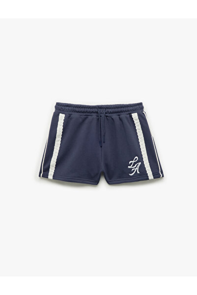 Koton Comfortable Fit High Waist Mini Shorts with Lace Detail and Stripe at the Waist