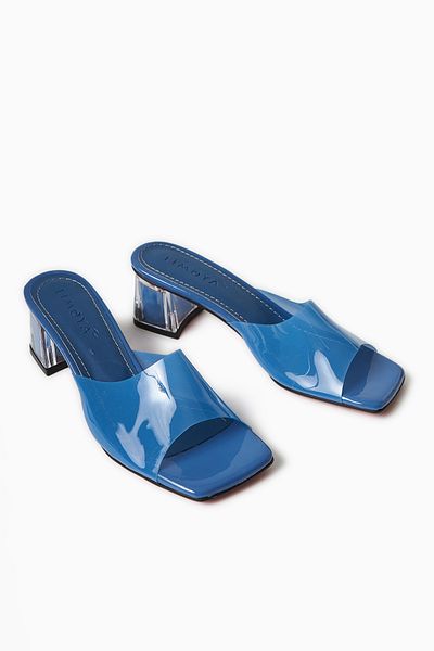Limoya Papuci de damă Persa Blue Transparent cu bandă transparentă cu toc