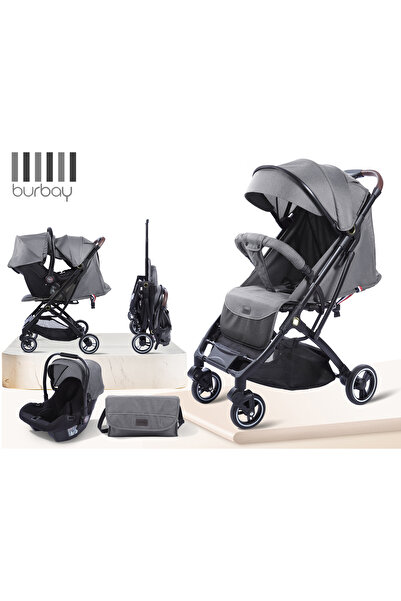 burbay عربة أطفال 3 في 1 مزودة بكرسي سيارة وحقيبة للأم من بروباي