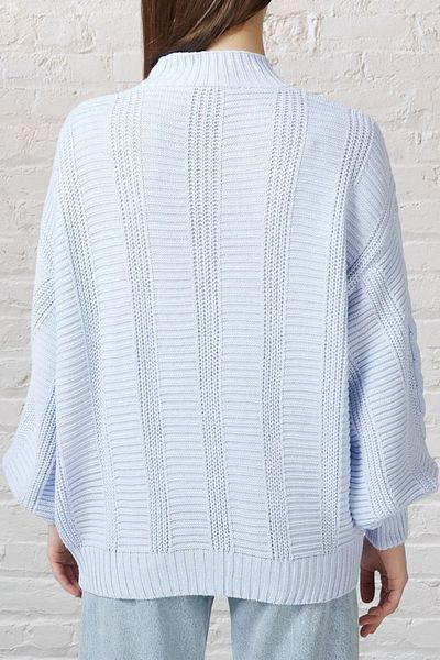 AQE FASHION Tricotaj casual pentru femei cu mâneci balon împletite Cardigan albastru bebeluș