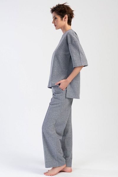 VİENETTA Γυναικείο Σετ Πιτζάμες Jacquard Interlock Off Shoulder με κοντό μανίκι