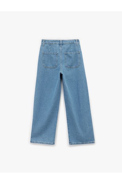 Koton Pantaloni de blugi crop din bumbac cu talie înaltă, cu picioare normale, cu nasturi - blugi cu picioare largi