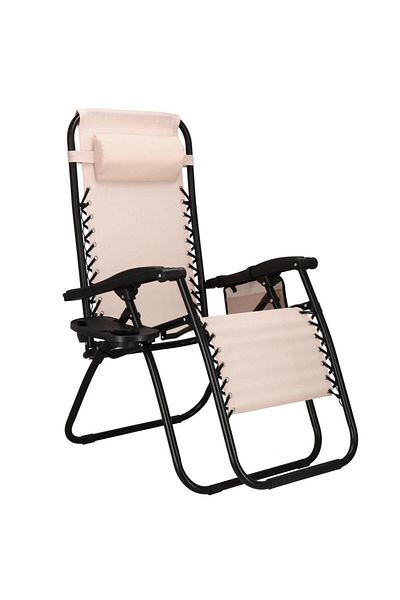 SERSIMO Sezlong Scaun Pliant Plaja Sau Gradina, Siesta, Gravitatie Zero, Cu Tetiera, Crem