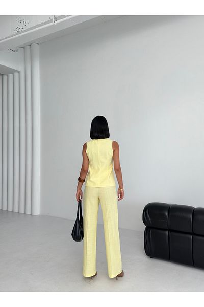 OUZ Fashion Women's Linen Asymmetrical Vest Pants Double Suit