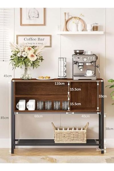 AGD Coffee Storage Side Cabinet with Open Shelves for Kitchen, Dining Room, Living Room, and Console